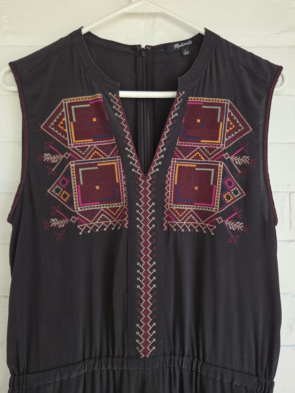 Madewell Silk Embroidered Jumpsuit Folkway Black Sleeveless Size 2